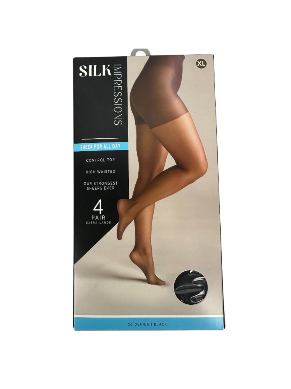 Silk Impressions Sheer Control Top Pantyhose 4 Pairs XL 20 Denier Black Durable